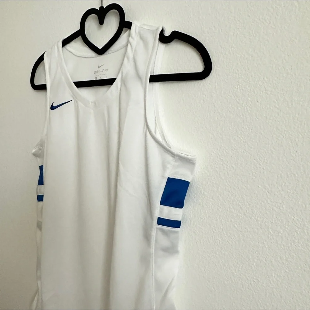 Nike White Blue Girl’s Sleeveless Basketball Jersey Tank Top Size L